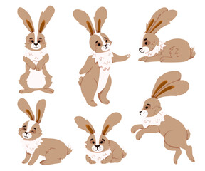 Easter bunny. Rabbit character set. Animal wildlife holidays cartoon. Rabbit or hare, spring festive animal. Vector illustration EPS10
