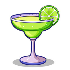 Margarita cocktail in a margarita glass with lime wedge. Vector illustration for design and print.