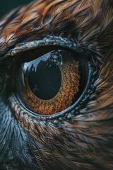 Detailed close-up of a bird of prey's eye. Suitable for wildlife and nature concepts