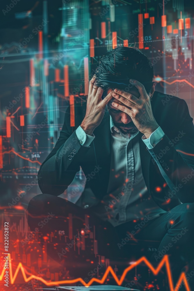 Poster a man in a suit sitting in front of a laptop. ideal for business and technology concepts