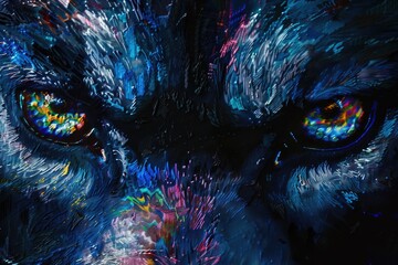 Detailed close up of a painting depicting a wolf's face. Perfect for wildlife or nature themed designs