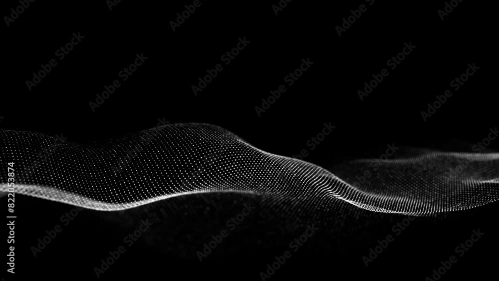 Poster futuristic moving wave. digital dark background with moving particles. big data visualization. 3d re