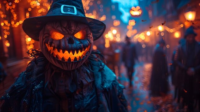 Spooky Halloween Night Revelers Gather for a Festive Costume Party