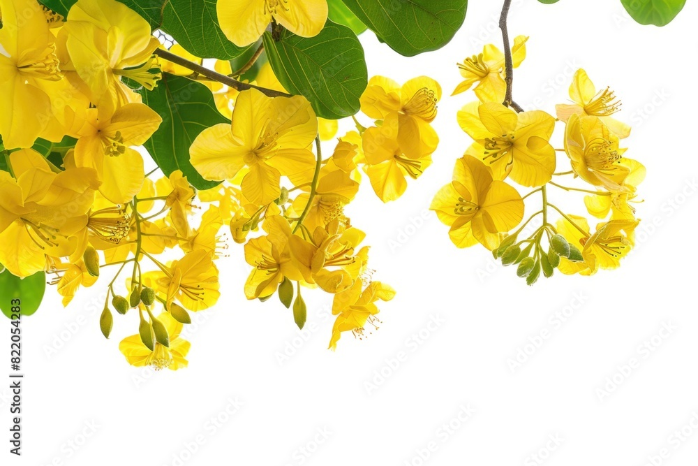 Wall mural A beautiful cluster of yellow flowers hanging from a tree. Perfect for nature and springtime concepts