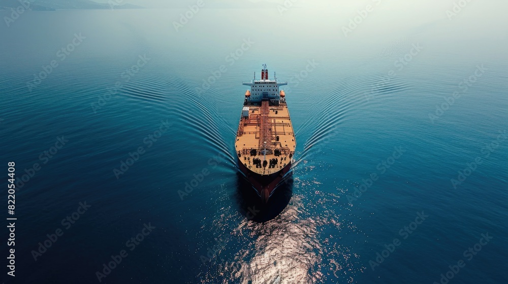 Poster a large cargo ship sailing across the open ocean. suitable for transportation and travel concepts