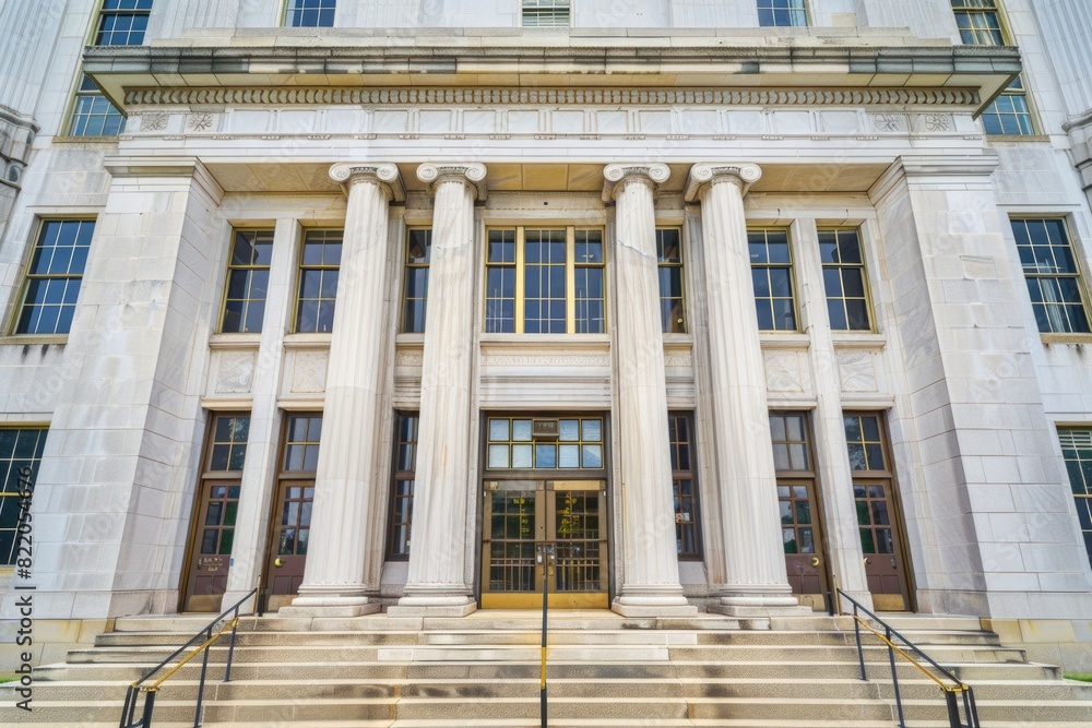 Poster A large building with multiple columns. Suitable for architectural concepts