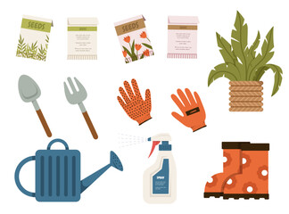 Garden furniture. Botanical garden. Concept of home gardening, flowers and plants at home and outdoor. Gardening equipment.