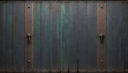 Fototapeta premium Rustic metal grunge garage door on a weathered surface, where the lines and textures narrate a story of urban life and time, Generative AI.