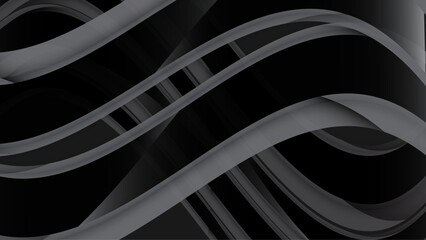 Grey black banner design with wavy shape. Abstract geometric vector background