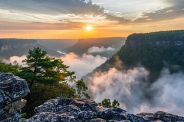 Fototapeta premium Beautiful sunset over mountain range, ideal for travel and nature concepts
