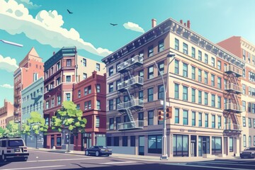 Fototapeta premium City street with tall buildings, perfect for urban concepts