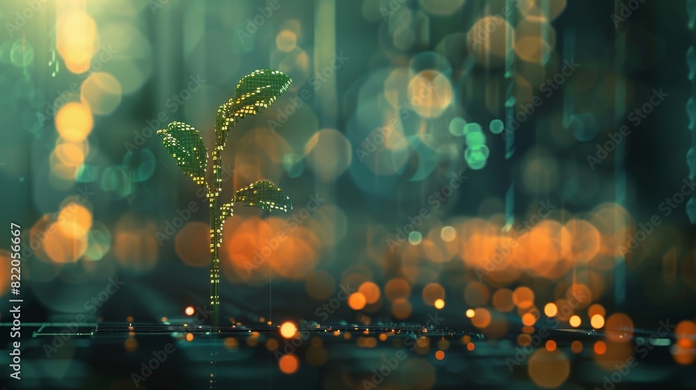 Aufkleber an abstract image of a digital money tree growing out of a computer screen representing the growth a