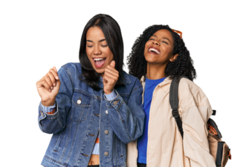 Latin friends ready for vacation dancing and having fun.