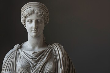 Frontal view of a seamless marble statue of a serene Greek goddess, intricately detailed, photorealistic, soft shadows, classic elegance, high resolution