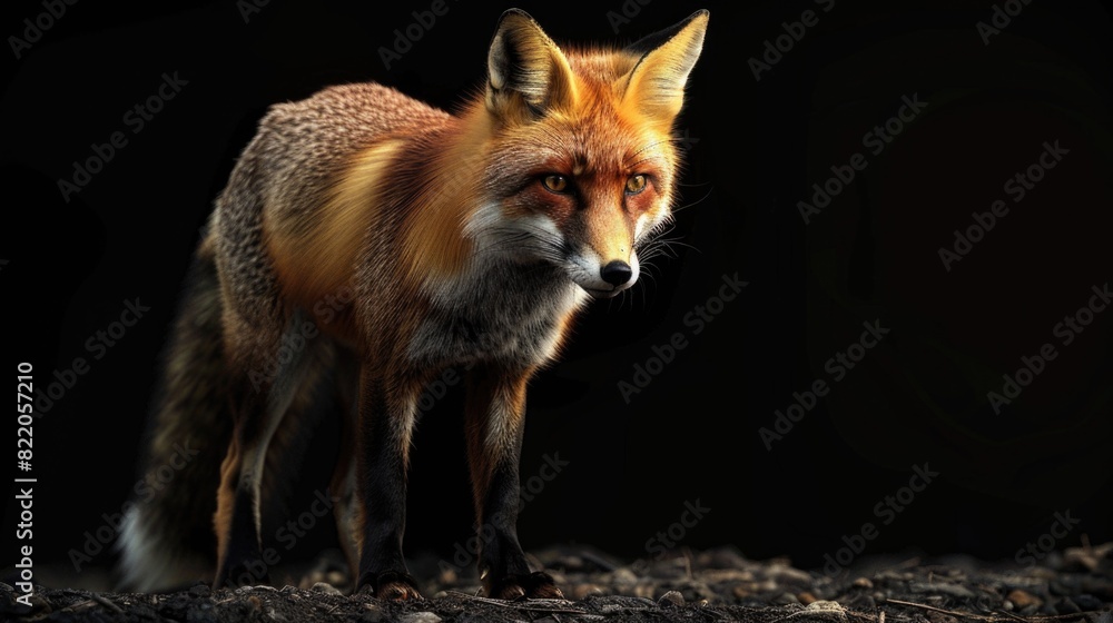 Poster a close-up image of a red fox in the dark. perfect for wildlife and nature themes