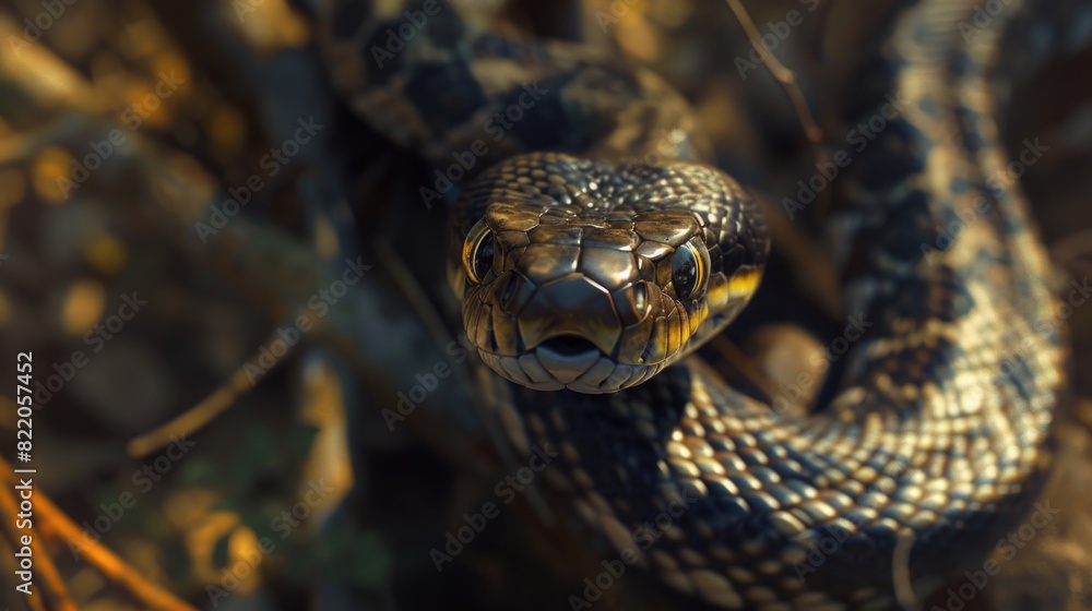 Poster A close up of a snake in a tree. Suitable for nature and wildlife concepts