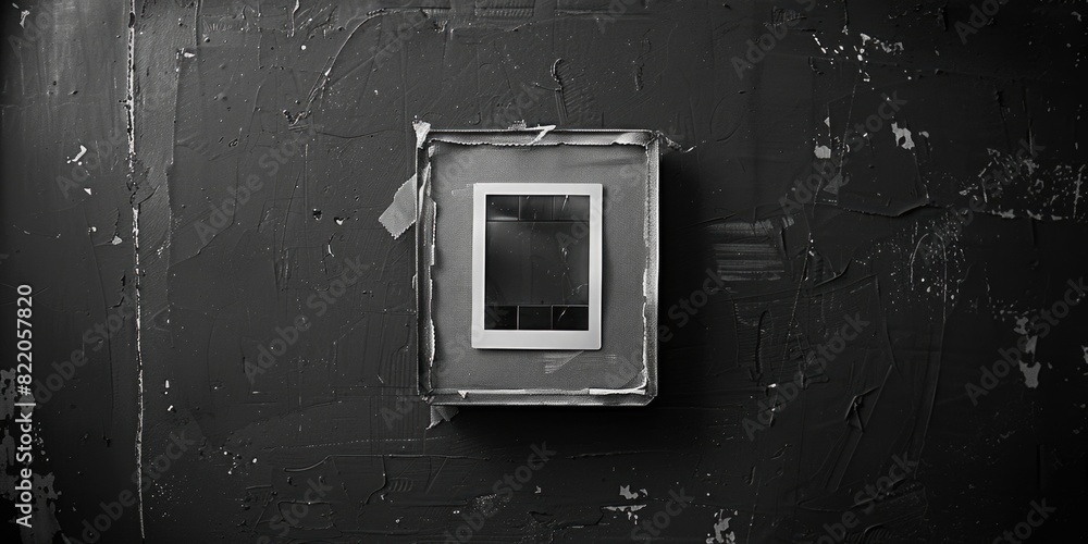 Poster a black and white photo of a window on a wall. suitable for architectural and interior design concep