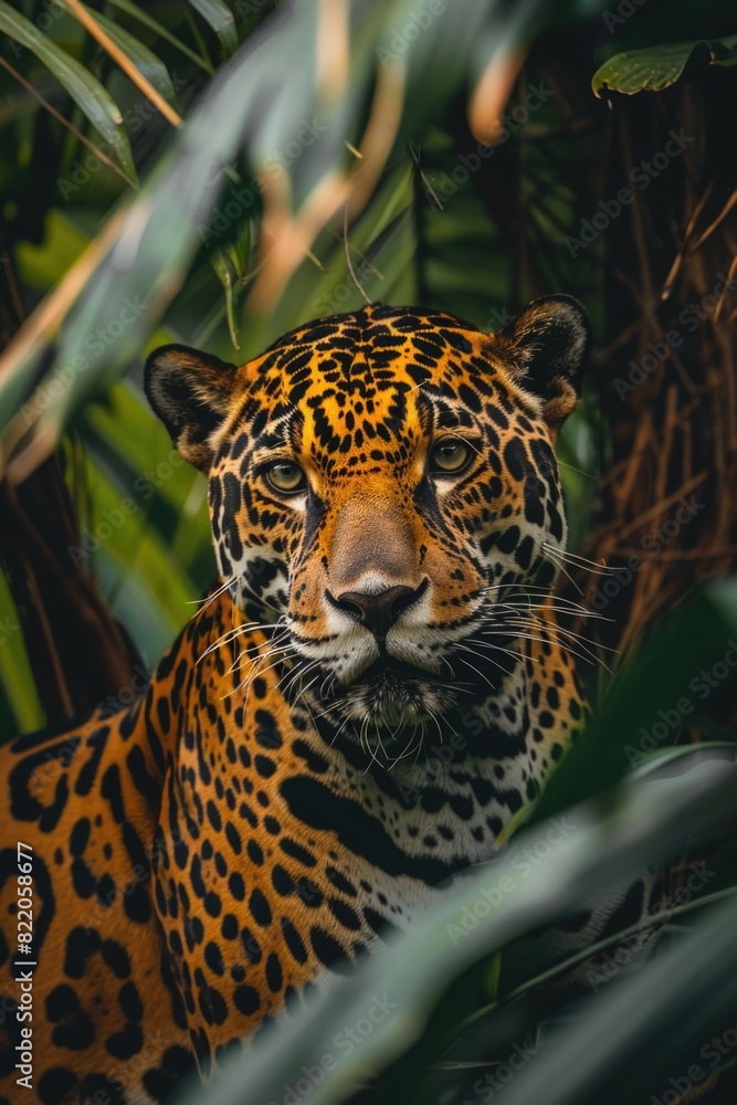 Poster close up image of a leopard in the jungle, perfect for wildlife and nature concepts