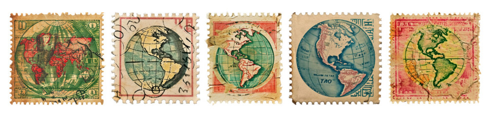 Obraz premium Vintage world postage stamps png on transparent background