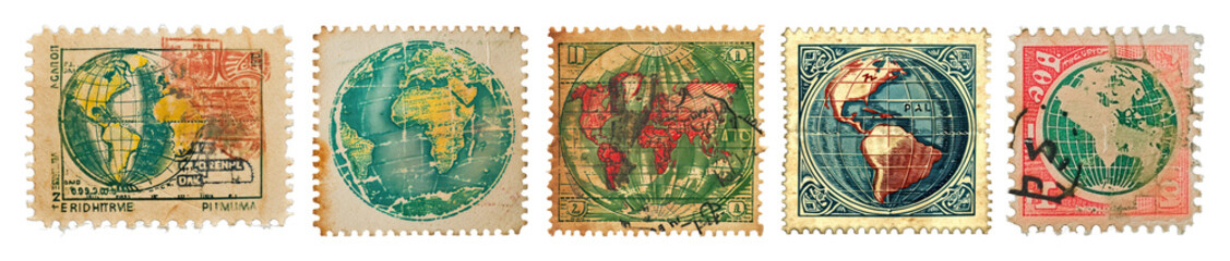 Obraz premium Vintage world postage stamps png on transparent background