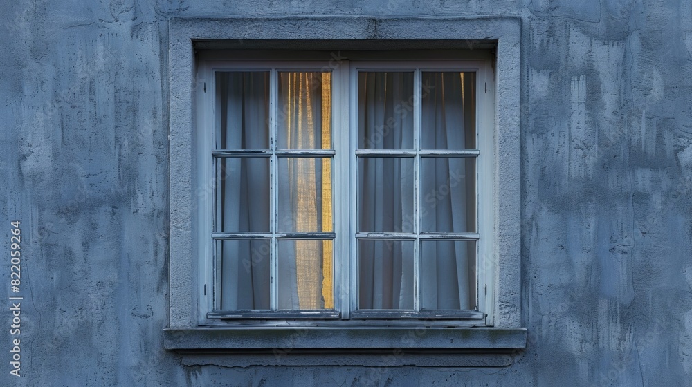 Poster Interior view of a window with a curtain and window sill. Suitable for home decor concepts