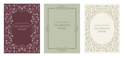Set of cards with frame. Classic floral pattern. Template for invitations, certificates.