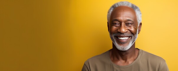 Gold Background Happy black american independant powerful man. Portrait of older mid aged person beautiful Smiling boy Isolated on Background