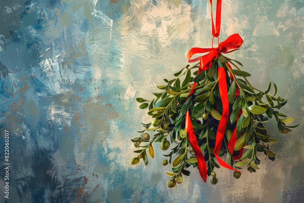 Poster A bunch of mist hanging from a red ribbon. Suitable for various design projects