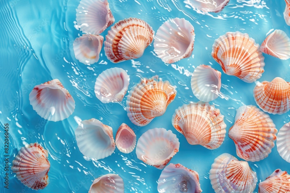 Poster Shells floating on the surface of water, suitable for various design projects