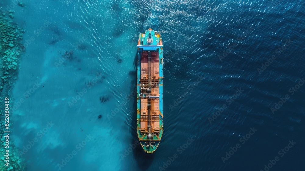 Poster aerial view of a ship sailing in the ocean. perfect for travel and transportation concepts