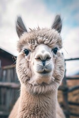 Obraz premium Close up of a llama looking at the camera, suitable for various projects