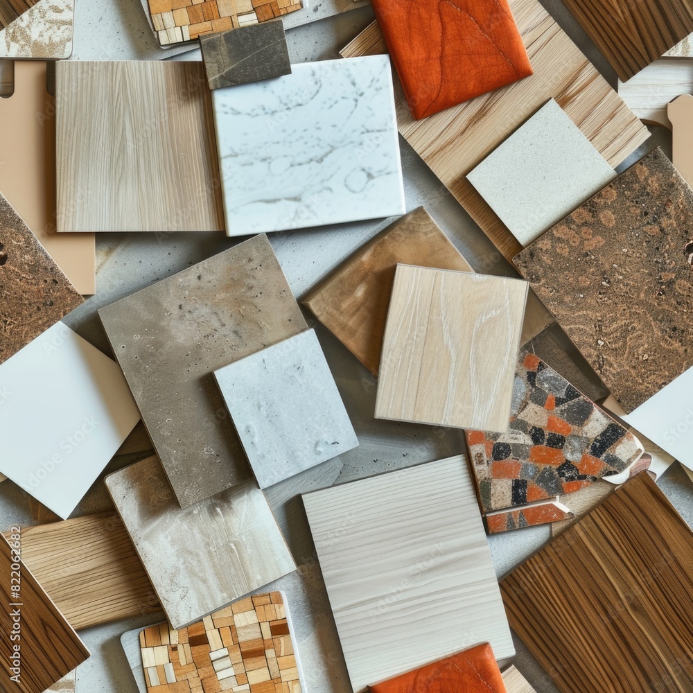 Aufkleber assorted tile samples on display, suitable for interior design projects