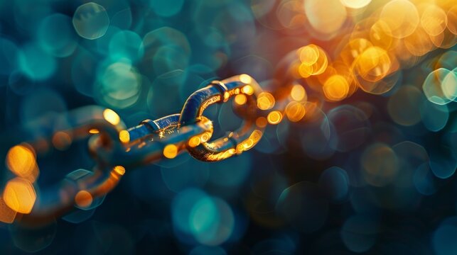 The interconnected nature of global supply management portrayed by chains linking together to form a web around the world.