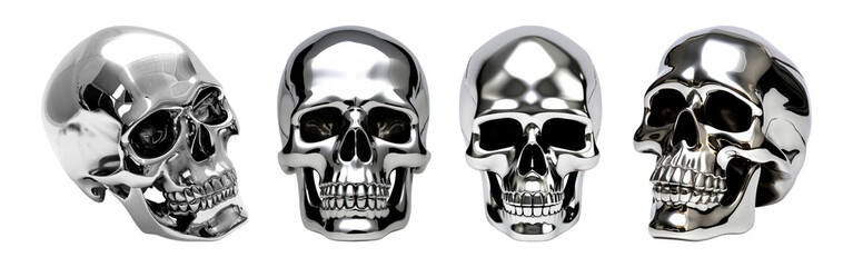 Skull shape 3D Chrome Material png on transparent background