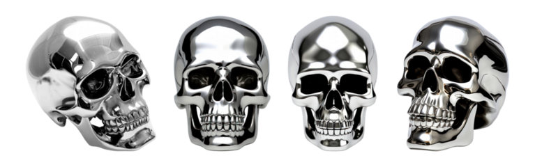 Skull shape 3D Chrome Material png on transparent background