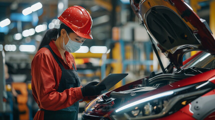 Quality control inspector ensuring each EV meets stringent safety standards.