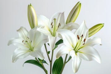 Fototapeta premium Realistic photograph of a complete Lilies,solid stark white background, focused lighting