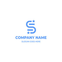 simple blue letter s and star logo vector illustration