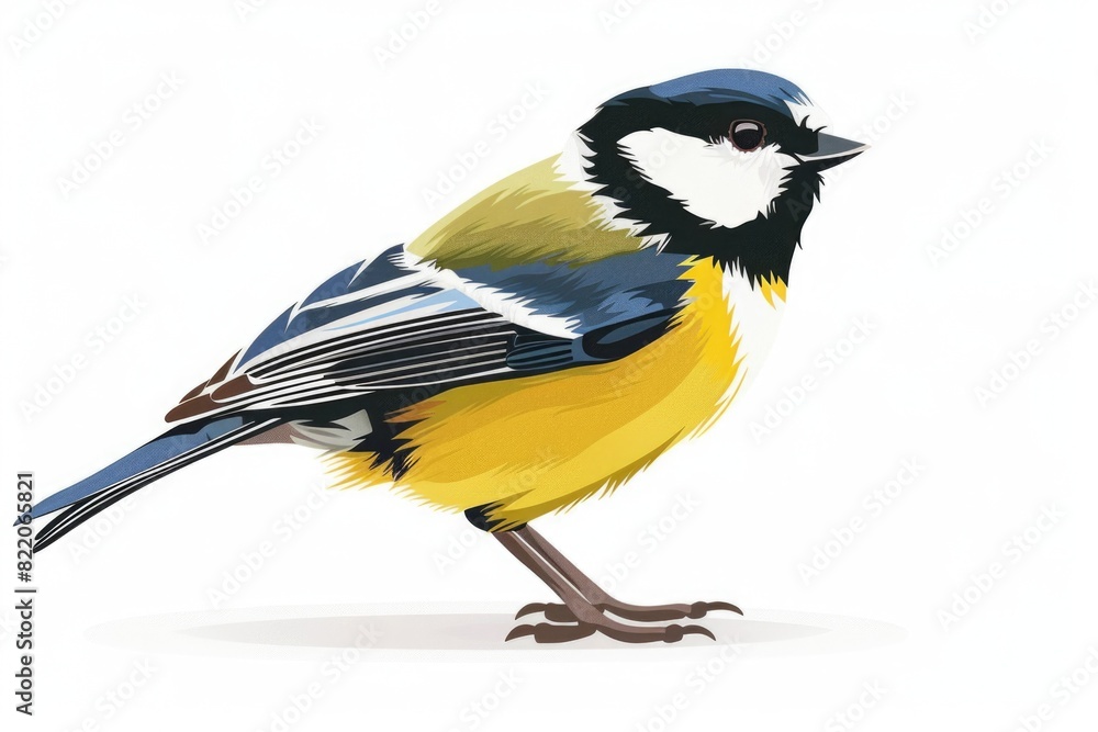 Poster a vibrant bird perched on a white background. suitable for various design projects