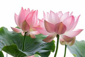 Fototapeta premium Realistic photograph of a complete Lotus flowers,solid stark white background, focused lighting