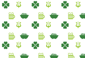 Seamless vector pattern with green Celtic symbols on a white background for St Patricks Day