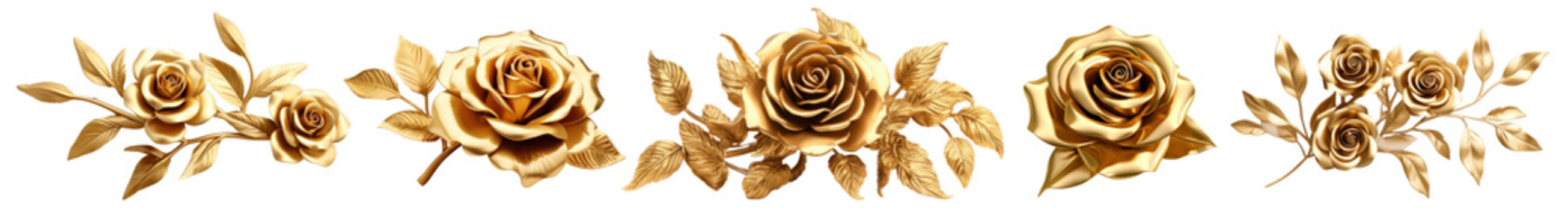 3D gold Roses flowers png on transparent background