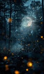 Abstract Moonlit Forest With Glowing Fauna,Photorealistic HD
