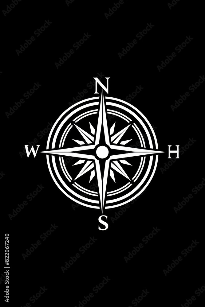 Aufkleber a white compass on a black background, suitable for various navigation and direction concepts
