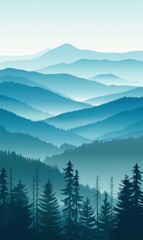 Abstract Mountain Range With Stylized Trees,Photorealistic HD