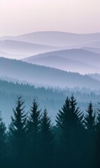 Obraz premium Abstract Mountain Range With Stylized Trees,Photorealistic HD