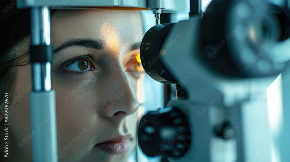 Poster Close up of a person looking through a window, suitable for various concepts and designs