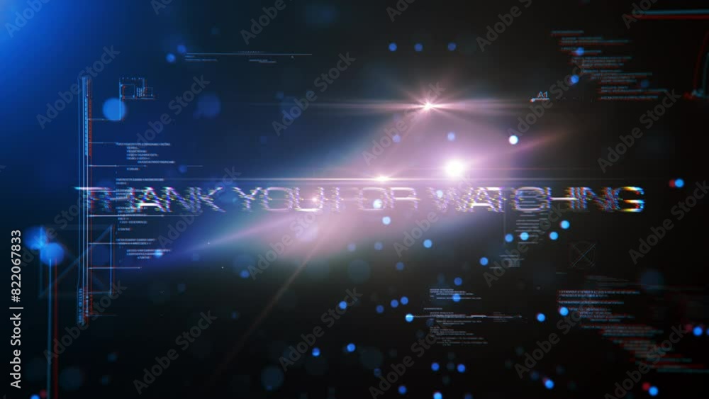 Poster abstract animation of thank you for watching glitch text effect animation digital sci fi hitech effe