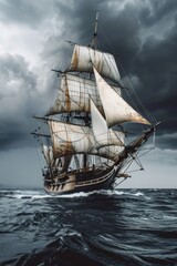 Fototapeta premium A large sailboat sailing on the open ocean. Ideal for travel and adventure concepts