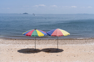 View of the parasols on the beach
